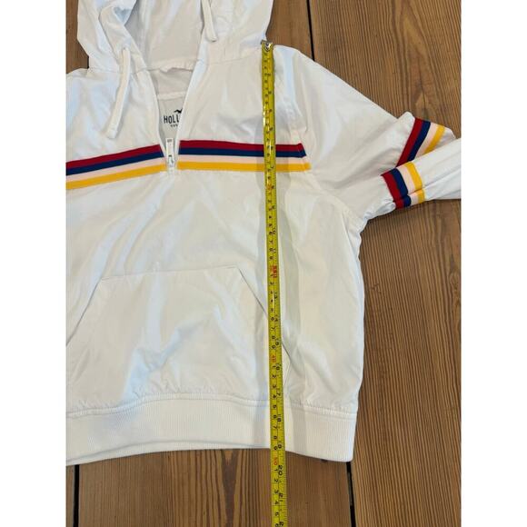 Hollister Hooded White Retro Stripe Pullover Lined Windbreaker 1/4 Zip Small - Picture 3 of 6